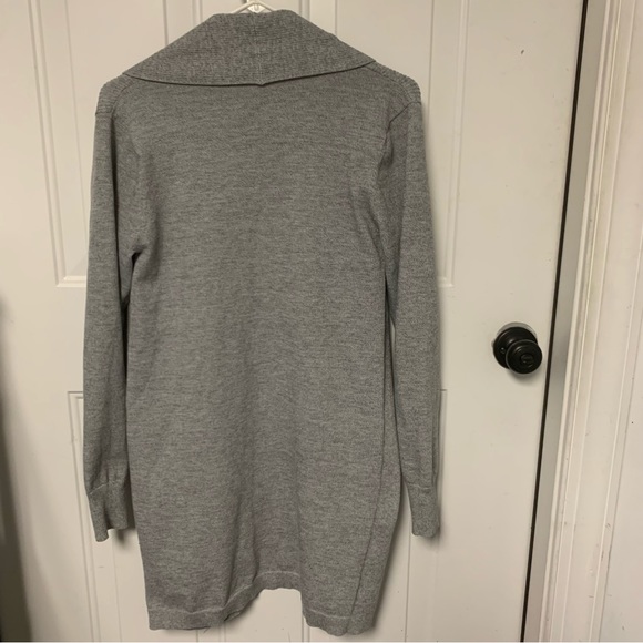 Esperanza Long Open Sweater Heathered Gray Ribbed Front & Cuffs Pockets Sz M - Picture 2 of 9